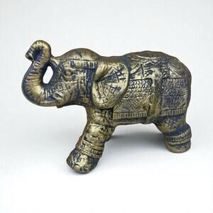 Ceramic Elephant Figurine Decoration Shelf Sitter Gold Gray